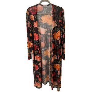 BelleLovin Sheer Floral Long Sleeve Open Front Duster Coverup, size XL